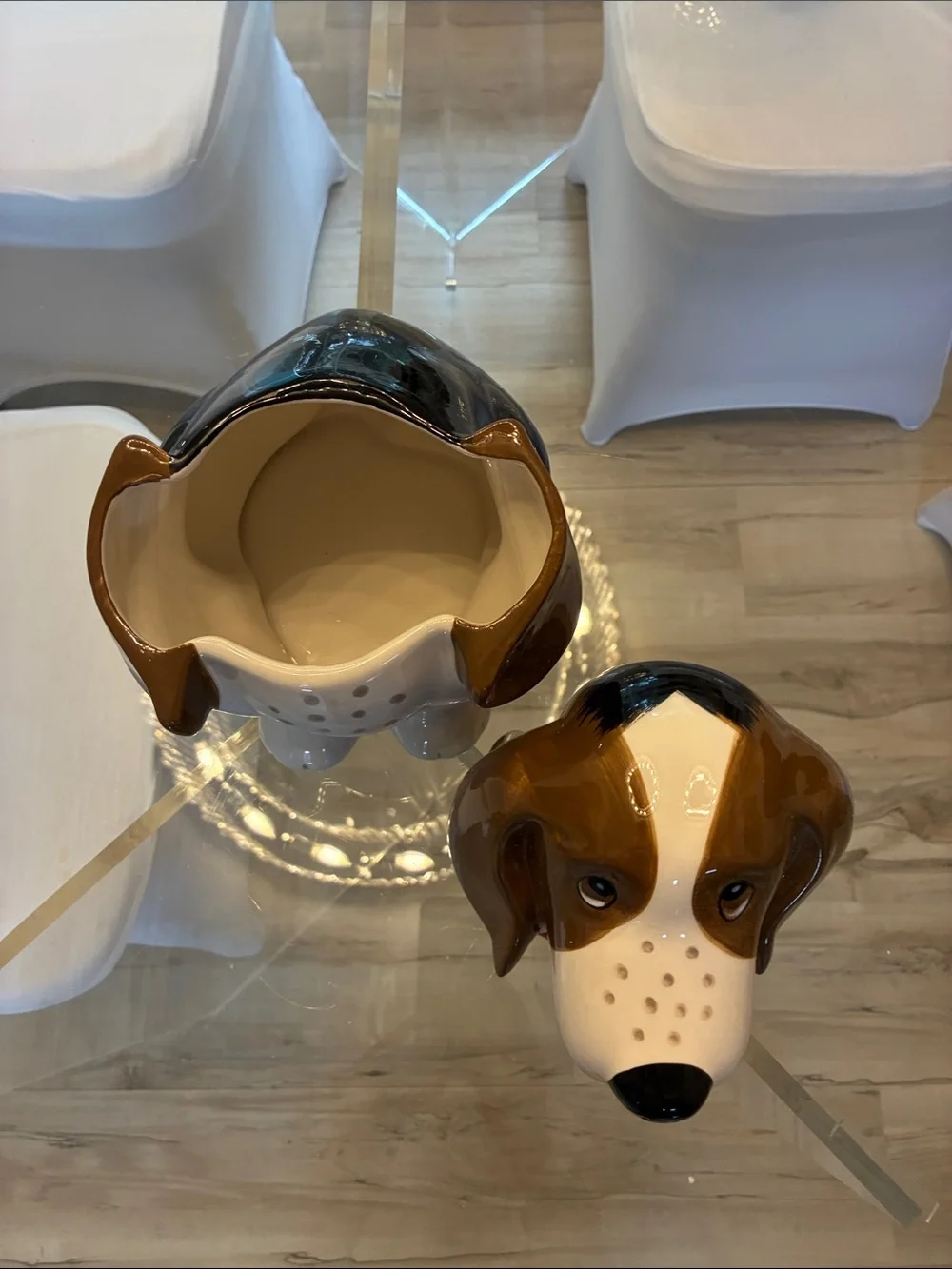 The Pioneer Woman Brown & White Ceramic Dog Treat Jar with Red Collar Accent